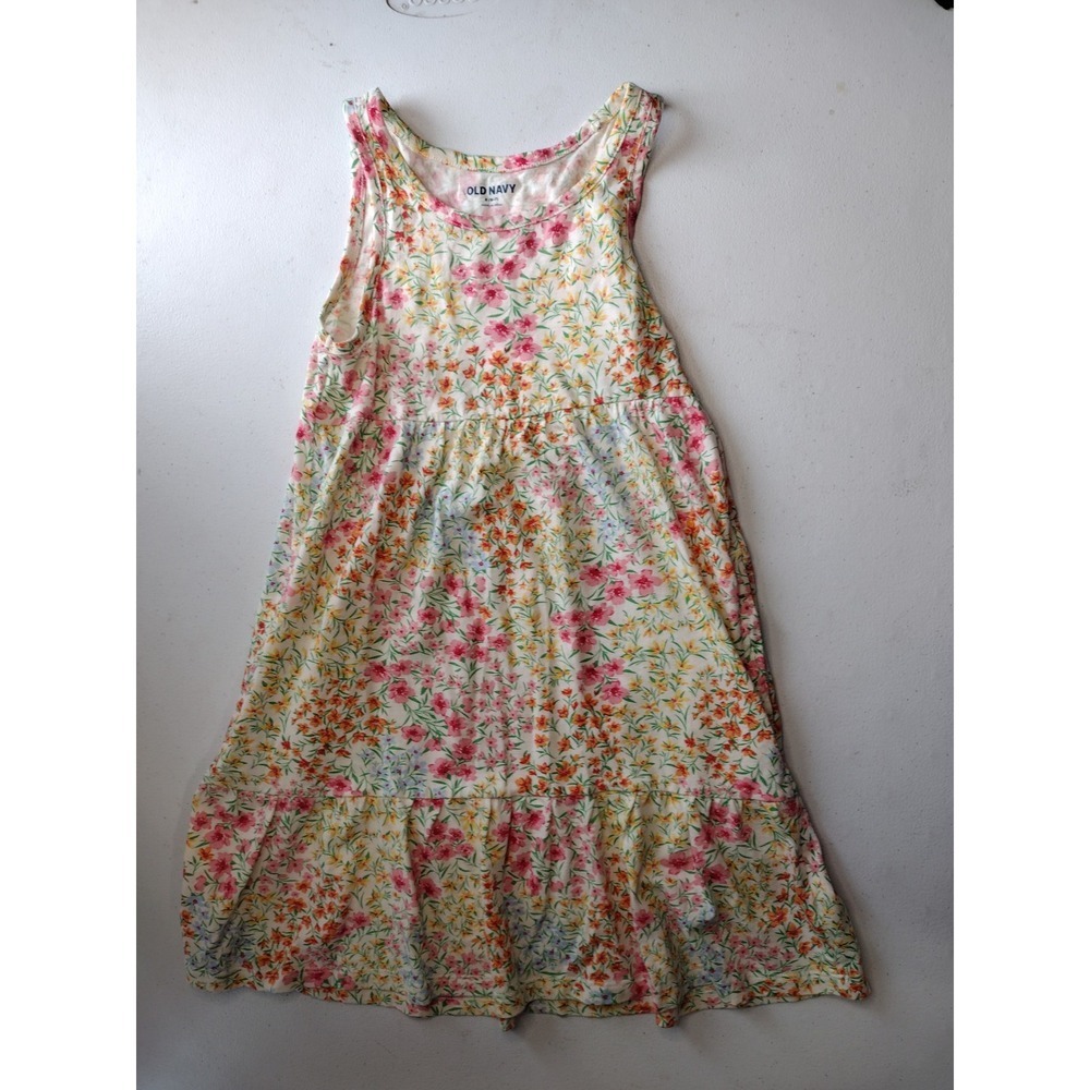 Old Navy Girls Floral Sleeveless Tiered‎ Jersey Dress with Pockets Size S 6-7